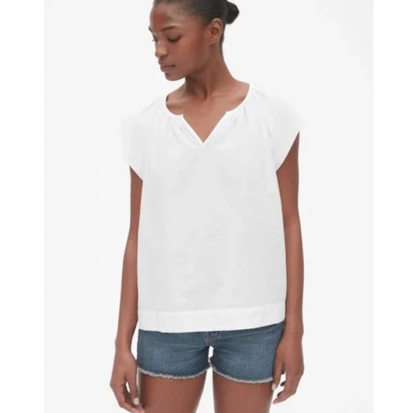 GAP Womens White V-Neck Short Flutter Sleeve Blouse Size Small - Picture 7 of 8